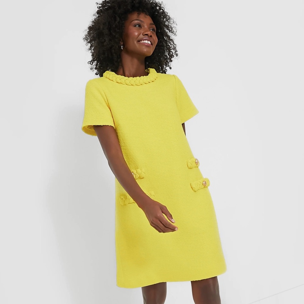 Tuckernuck Tweed Jackie Dress Limoncello Yellow Large - Picture 3 of 6